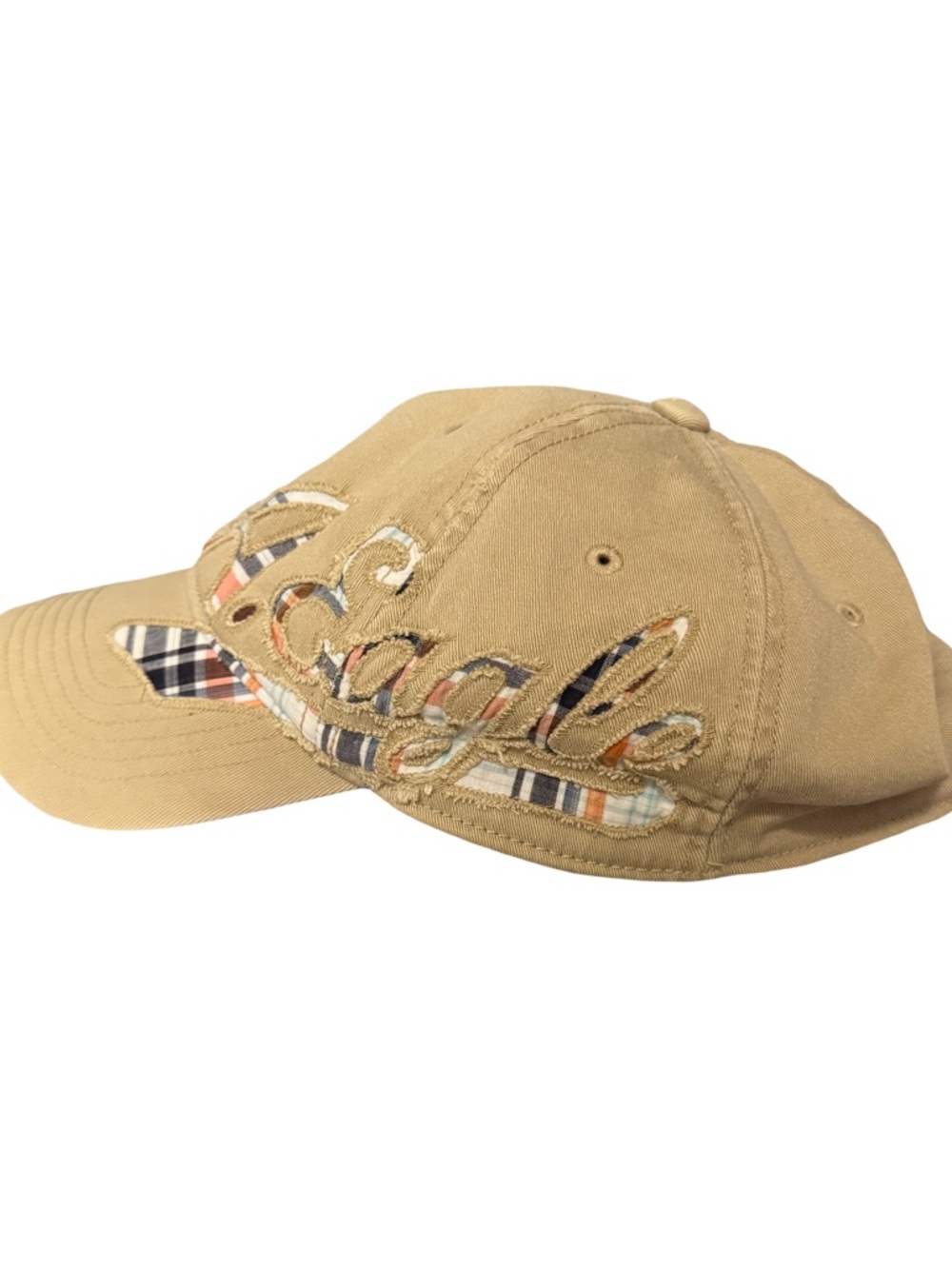 American Eagle Outfitters Tan Baseball Cap with Plaid Inset